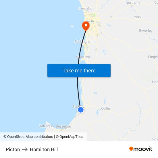 Picton to Hamilton Hill map