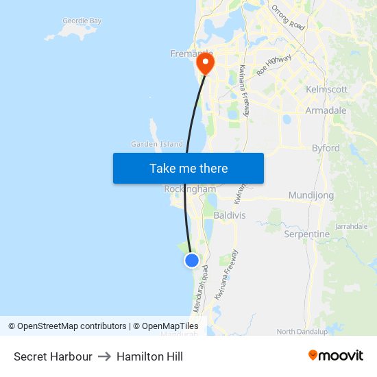 Secret Harbour to Hamilton Hill map