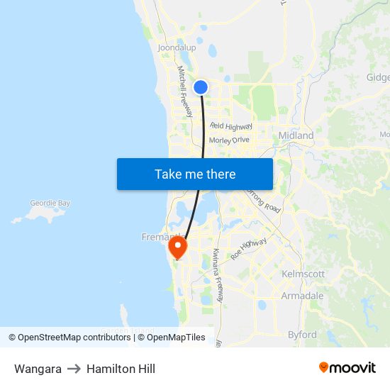 Wangara to Hamilton Hill map