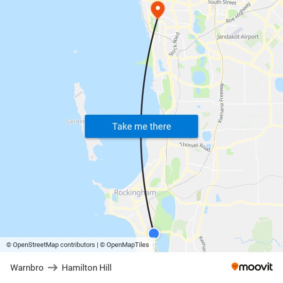 Warnbro to Hamilton Hill map