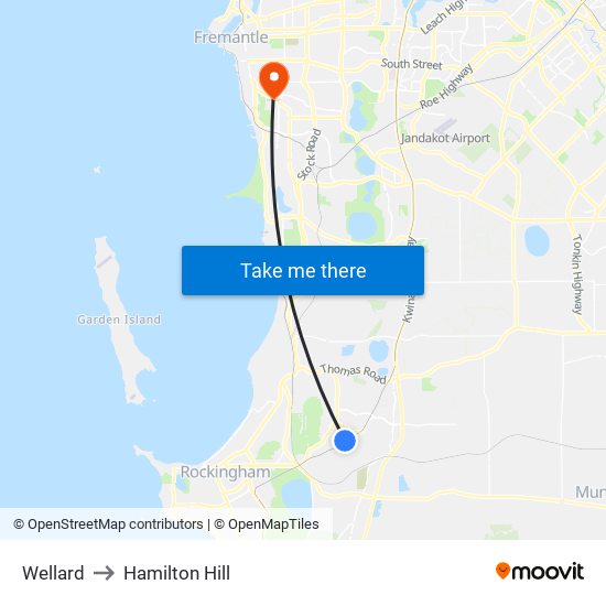 Wellard to Hamilton Hill map