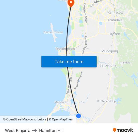 West Pinjarra to Hamilton Hill map