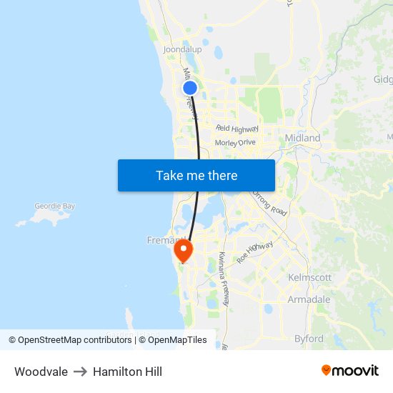 Woodvale to Hamilton Hill map