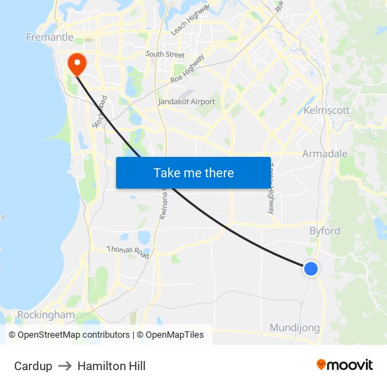 Cardup to Hamilton Hill map