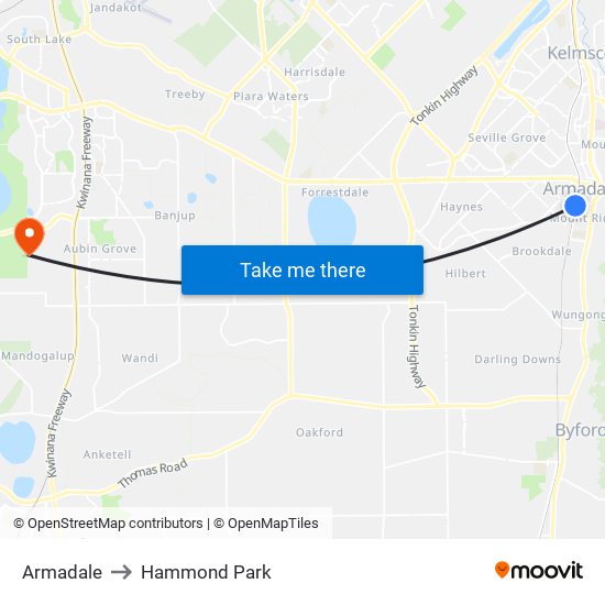 Armadale to Hammond Park map