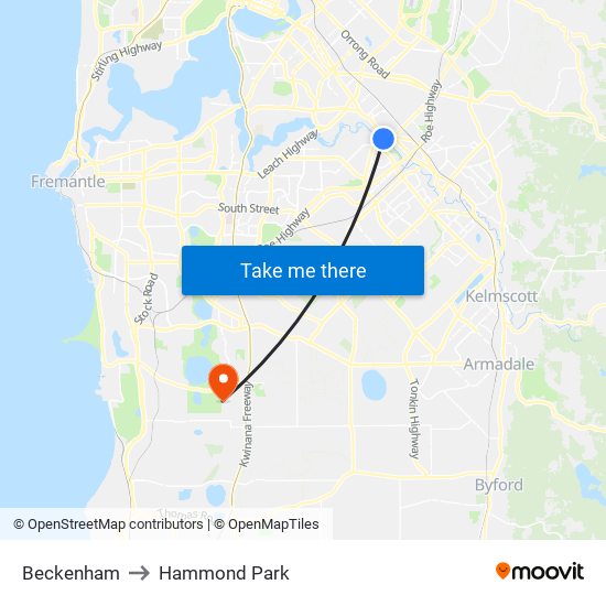 Beckenham to Hammond Park map