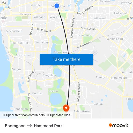 Booragoon to Hammond Park map