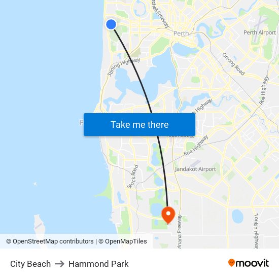 City Beach to Hammond Park map