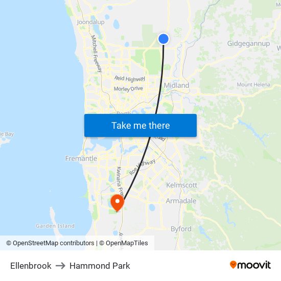 Ellenbrook to Hammond Park map