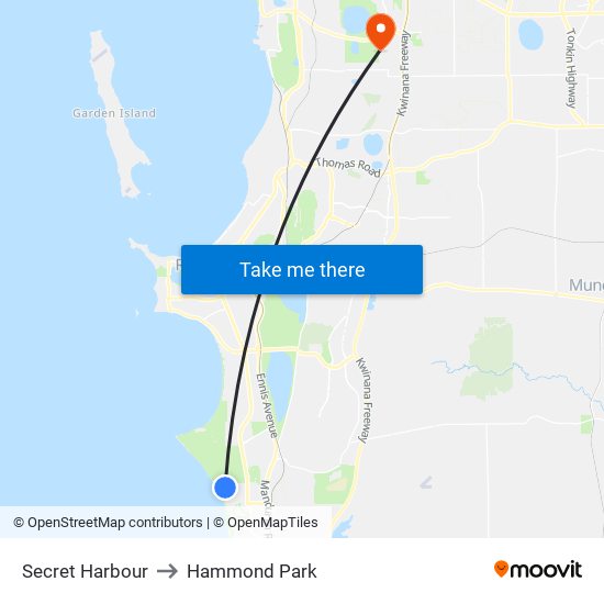 Secret Harbour to Hammond Park map