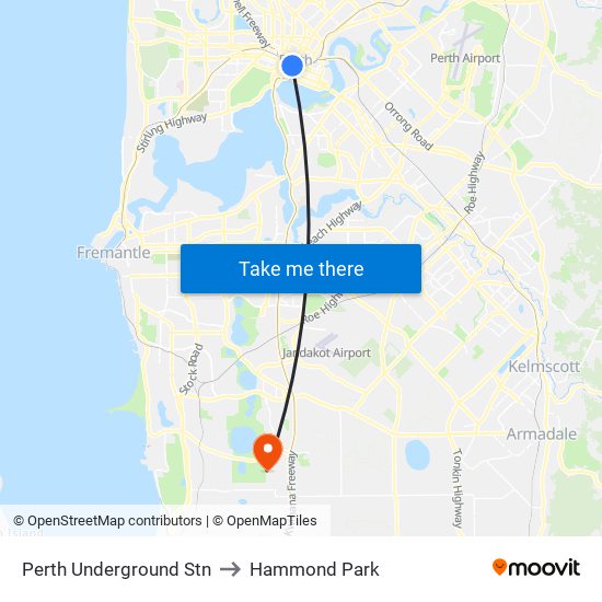 Perth Underground Stn to Hammond Park map