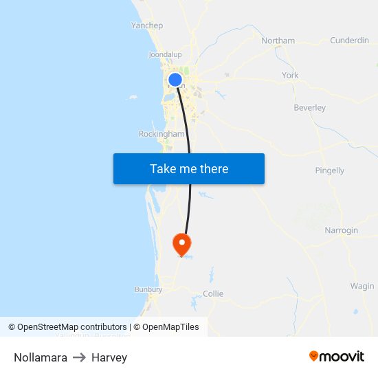 Nollamara to Harvey map