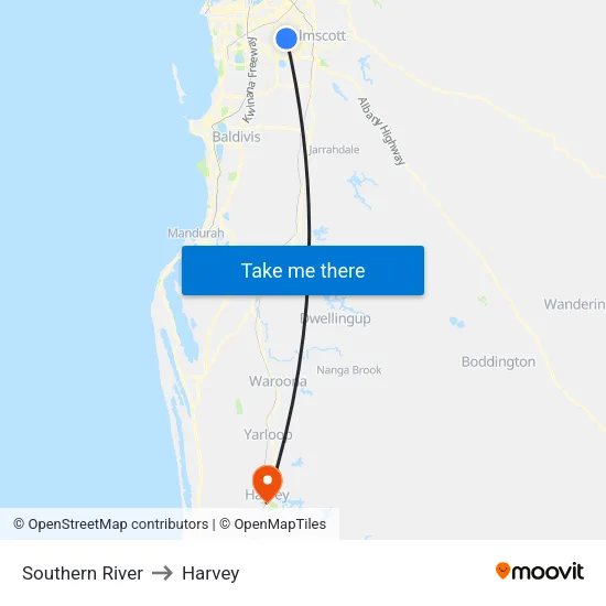 Southern River to Harvey map