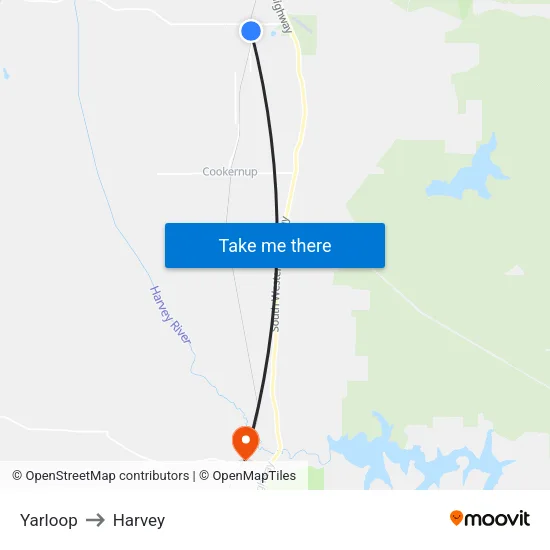 Yarloop to Harvey map