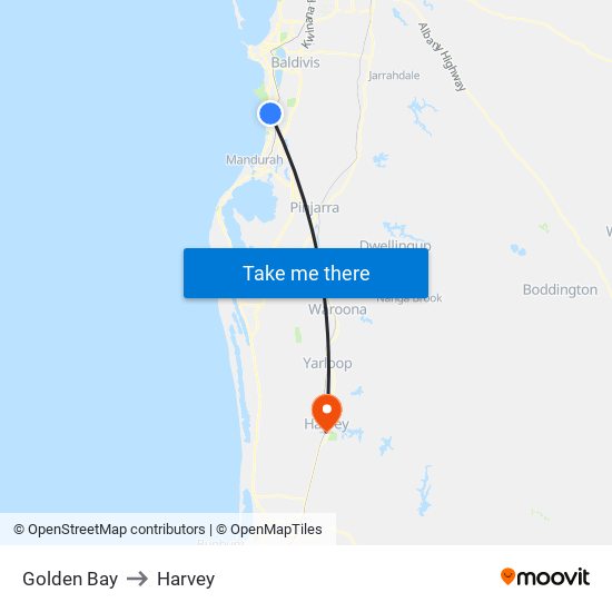 Golden Bay to Harvey map