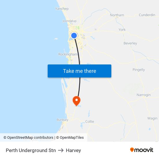 Perth Underground Stn to Harvey map