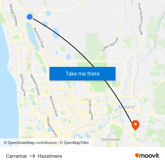 Carramar to Hazelmere map