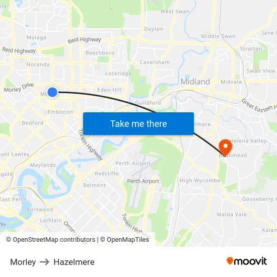 Morley to Hazelmere map