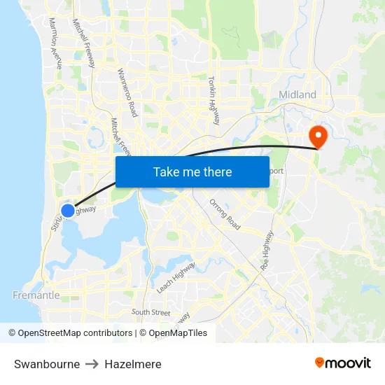 Swanbourne to Hazelmere map