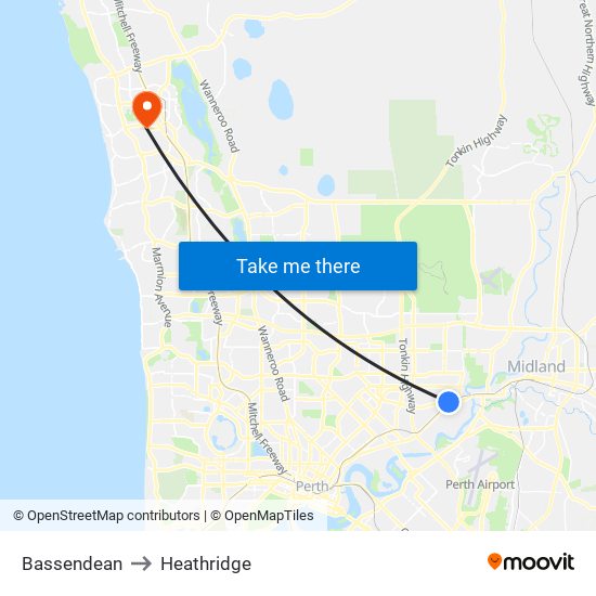 Bassendean to Heathridge map