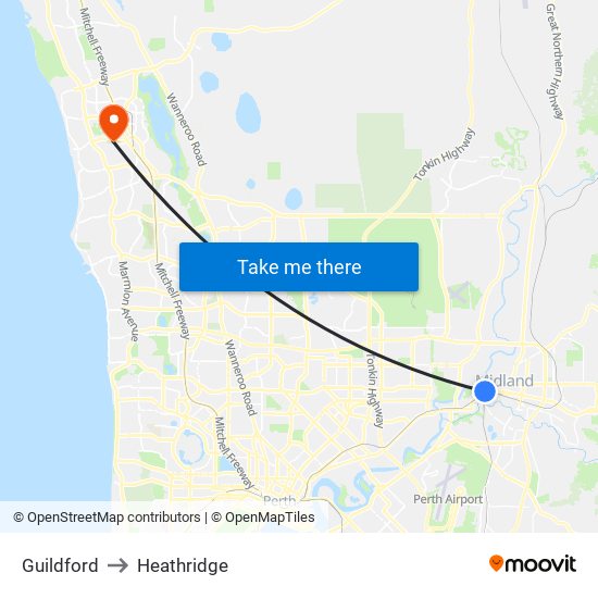 Guildford to Heathridge map