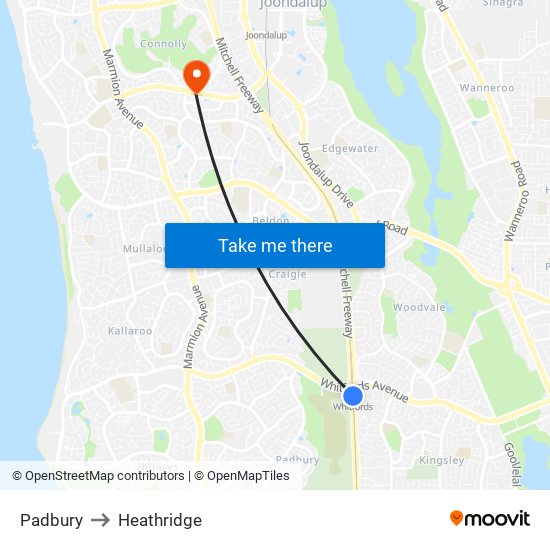 Padbury to Heathridge map