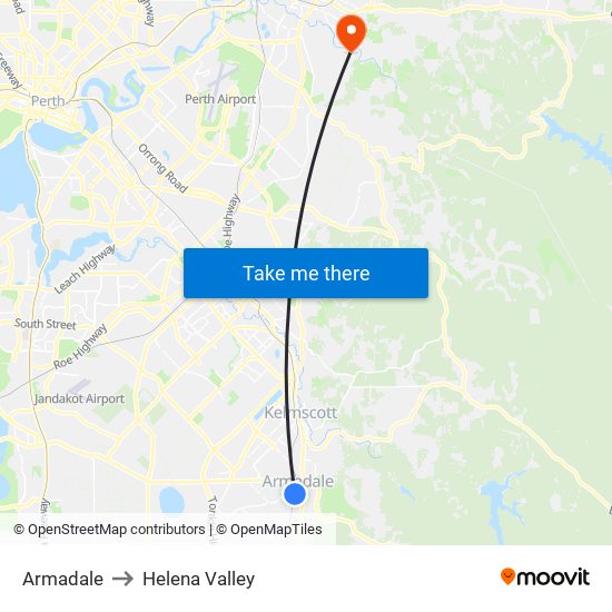 Armadale to Helena Valley map