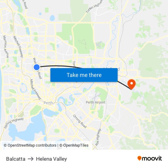 Balcatta to Helena Valley map