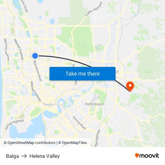 Balga to Helena Valley map