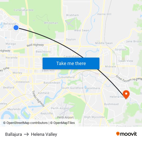 Ballajura to Helena Valley map