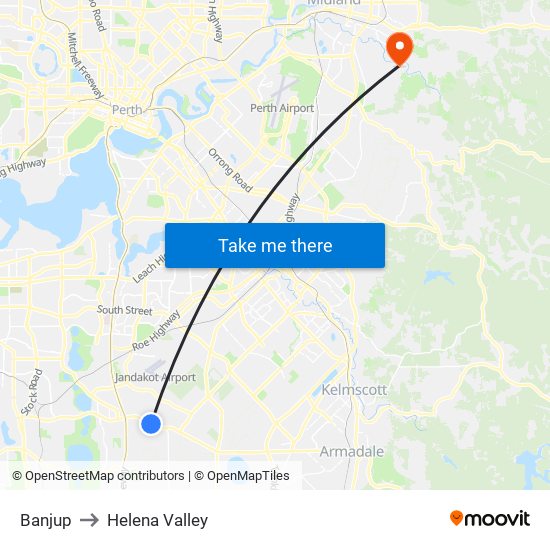 Banjup to Helena Valley map