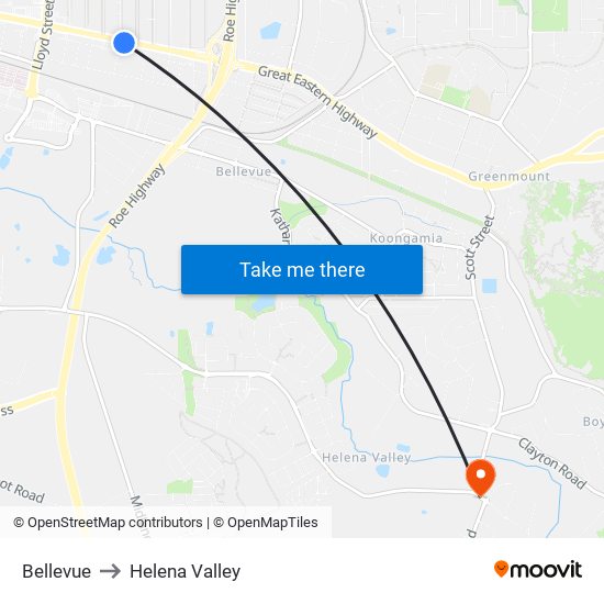 Bellevue to Helena Valley map