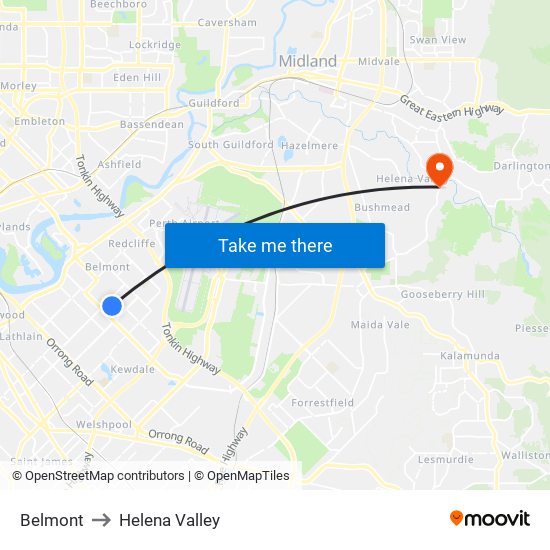 Belmont to Helena Valley map