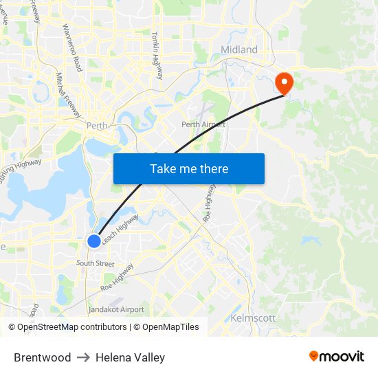 Brentwood to Helena Valley map