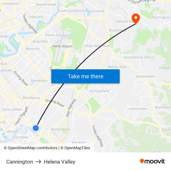 Cannington to Helena Valley map