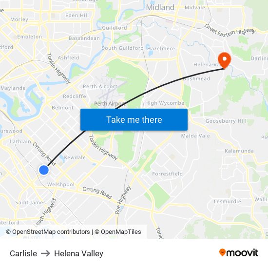 Carlisle to Helena Valley map