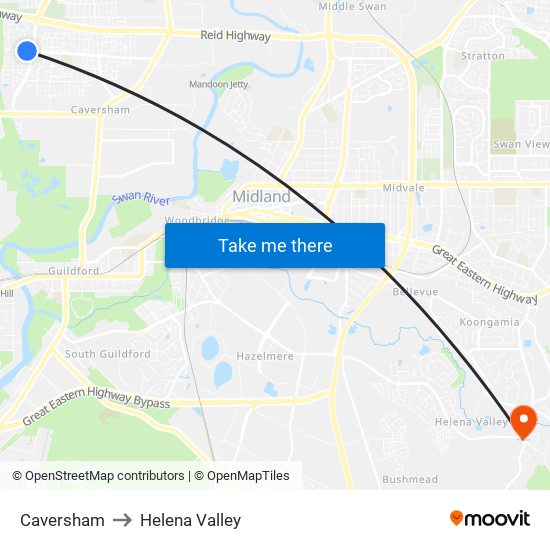 Caversham to Helena Valley map