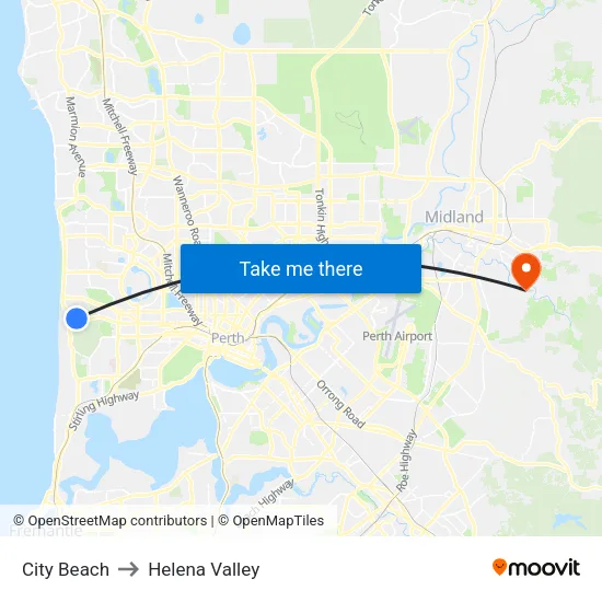 City Beach to Helena Valley map