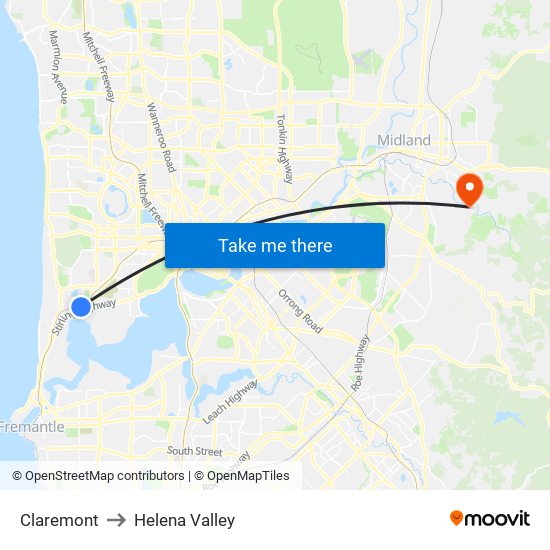 Claremont to Helena Valley map