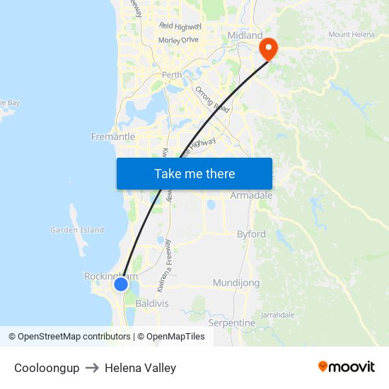 Cooloongup to Helena Valley map