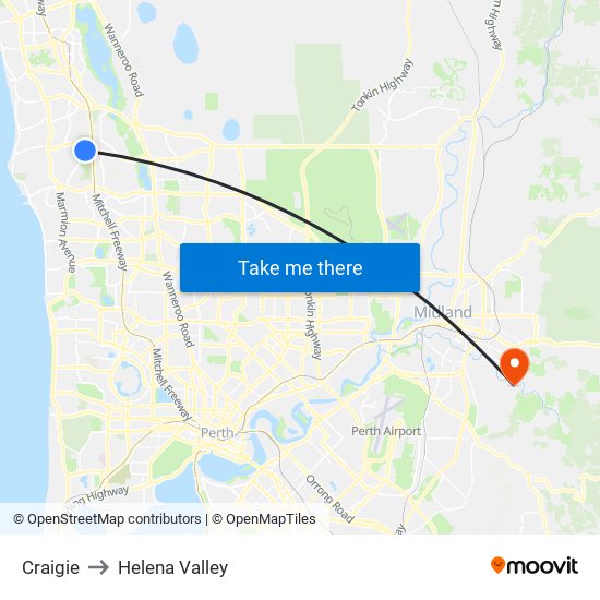 Craigie to Helena Valley map