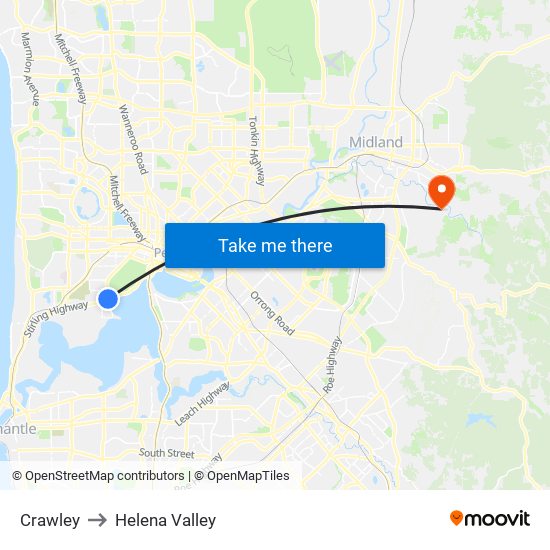 Crawley to Helena Valley map