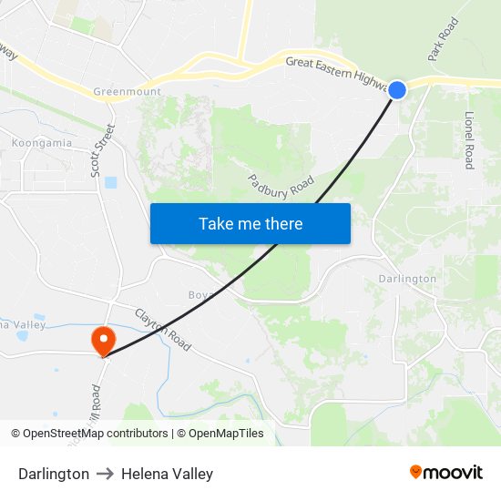 Darlington to Helena Valley map