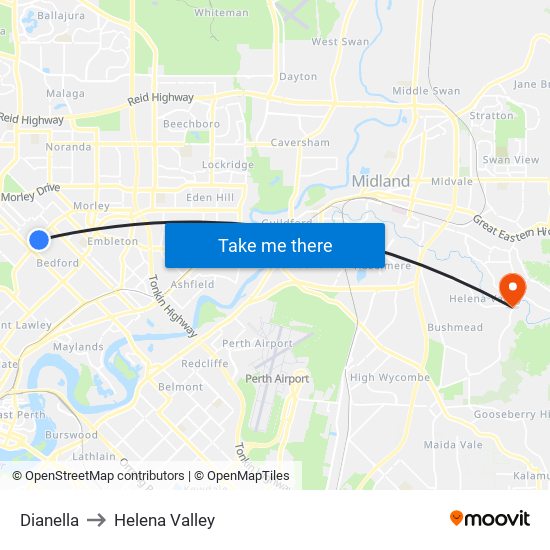 Dianella to Helena Valley map