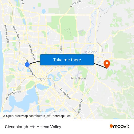 Glendalough to Helena Valley map