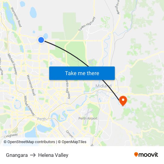 Gnangara to Helena Valley map