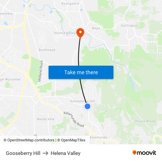 Gooseberry Hill to Helena Valley map