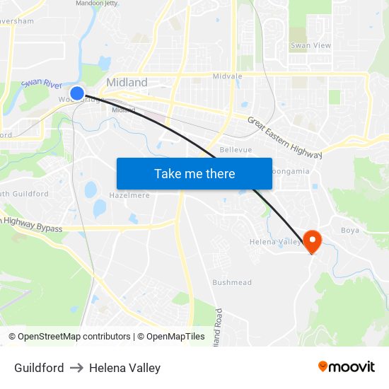 Guildford to Helena Valley map