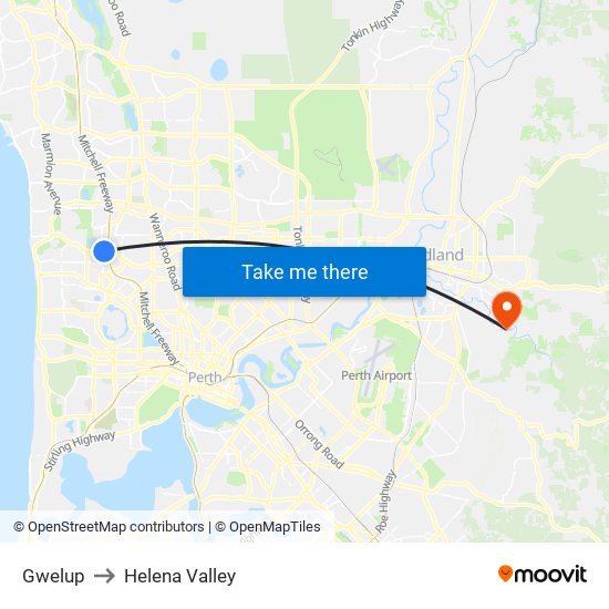 Gwelup to Helena Valley map