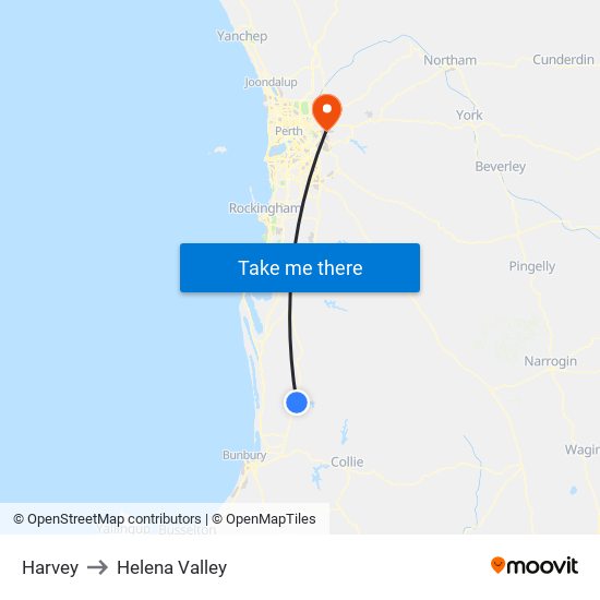 Harvey to Helena Valley map